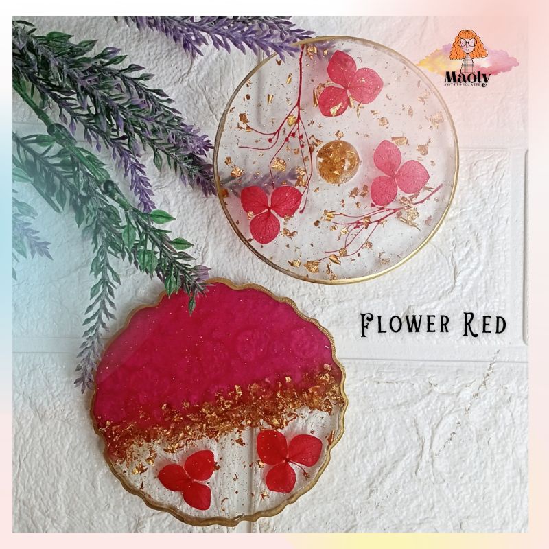 Flower Series - Set Tutup Gelas Coaster Resin Round Aestethic Tatakan Bulat Custom Display Isian Mahar Properti Foto Sovenir Kado Hadiah Art Hampers Mini