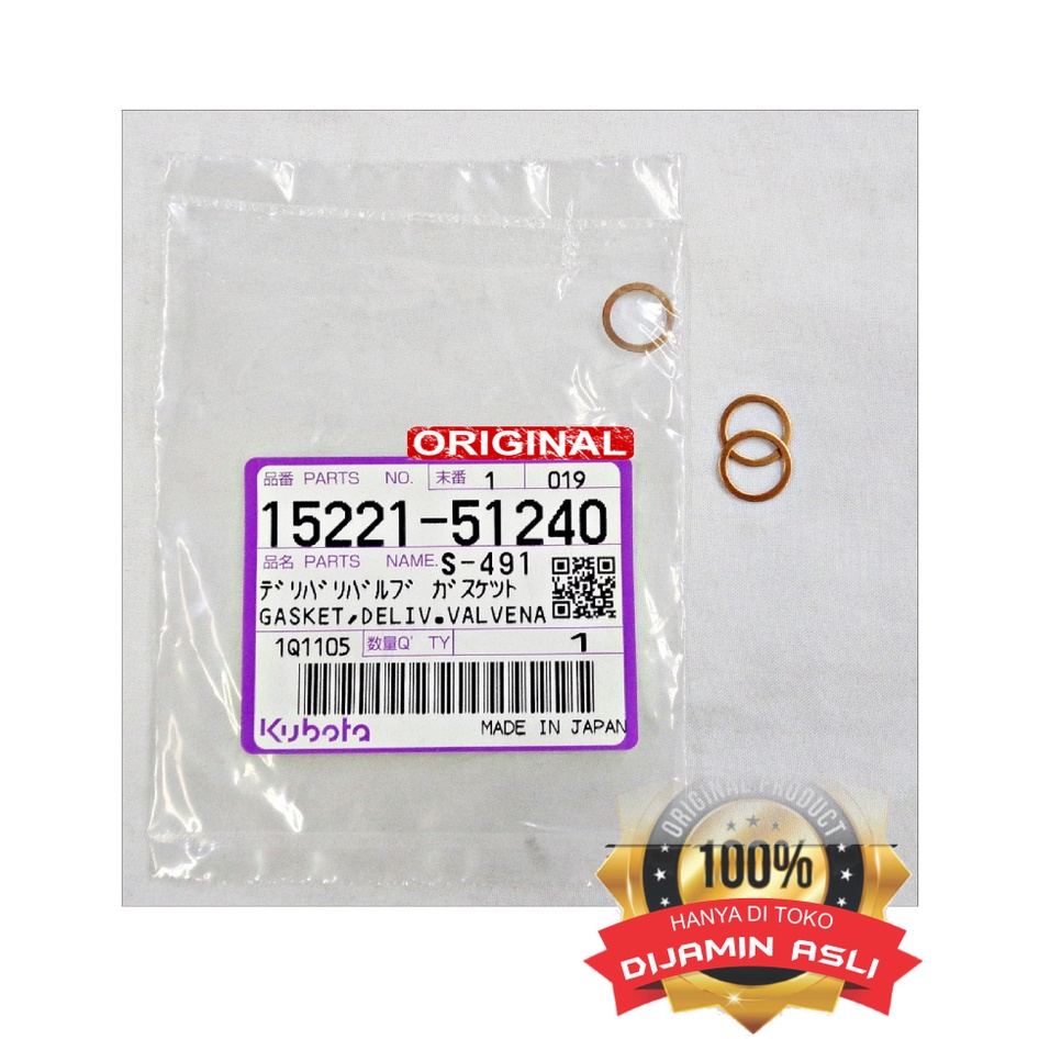 Ring tembaga GASKET Klep Bospom Plunger DELIVERY VALVE RD45 RD55 RD65 / ER600 ER700 Original KUBOTA