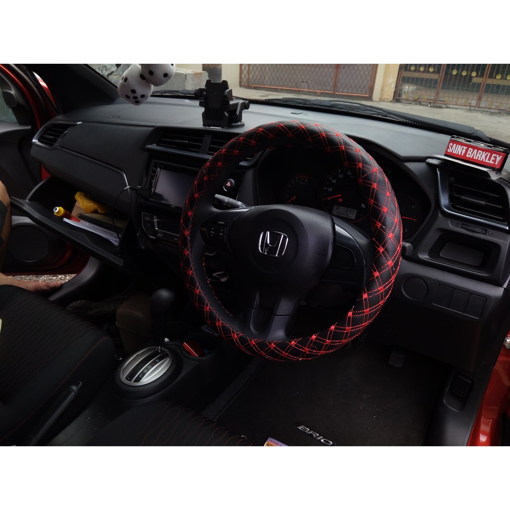 Sarung Stir Motif Mewah Steering Cover Benang MERAH Cover Stir Exclusive Corak Benang Garis Red