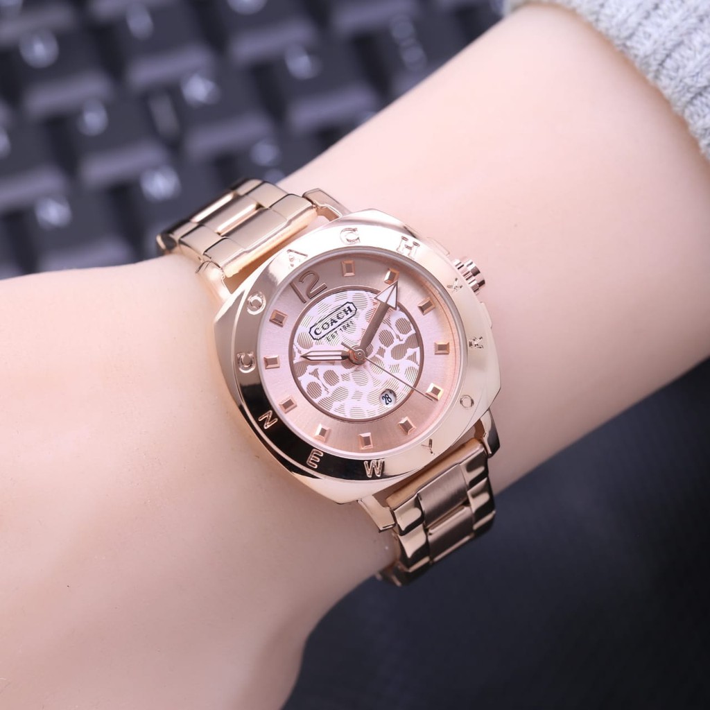 [ COD ] Grosiran Coach Jam Tangan Wanita / Cewek New York Segi Fashion 0019Ls Tanggal Aktif Free Box