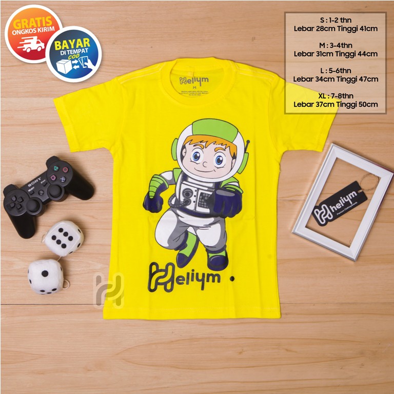 Helium Astronot Kaos Anak Distro Astronot Kuning Baju Anak Premium Distro
