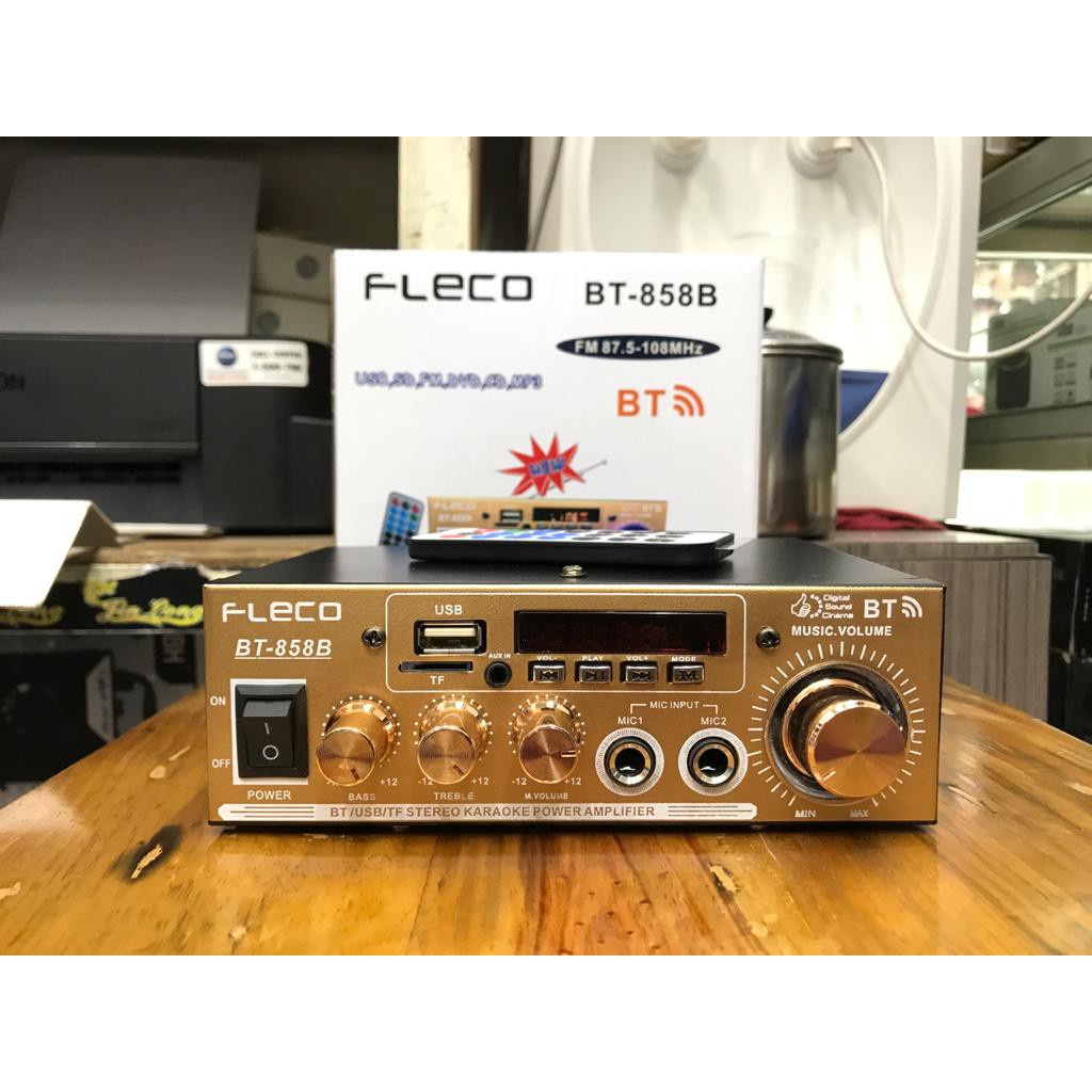 Power Amplifier FLECO 858B Ampli Mini Bluetooth Bass Stereo Karaoke