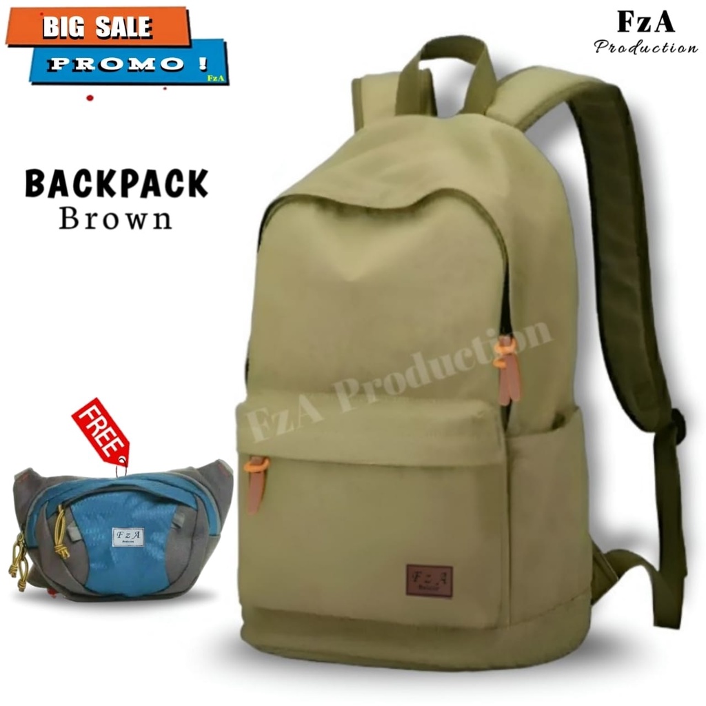 Tas Ransel Punggung Distro Casual Pria Wanita / Tas Ransel Laptop Original - FzA FREE Tas Slempang Waistbag