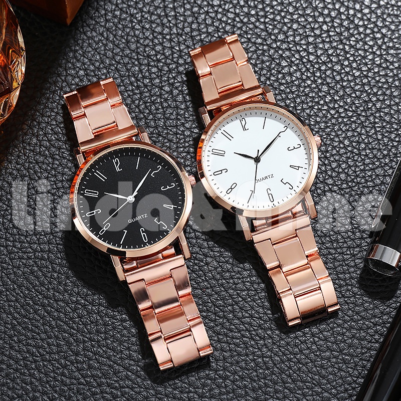 Jam Tangan Analog Quartz Strap Rantai Wanita Dan Pria Dengan Dial Bulat Casual