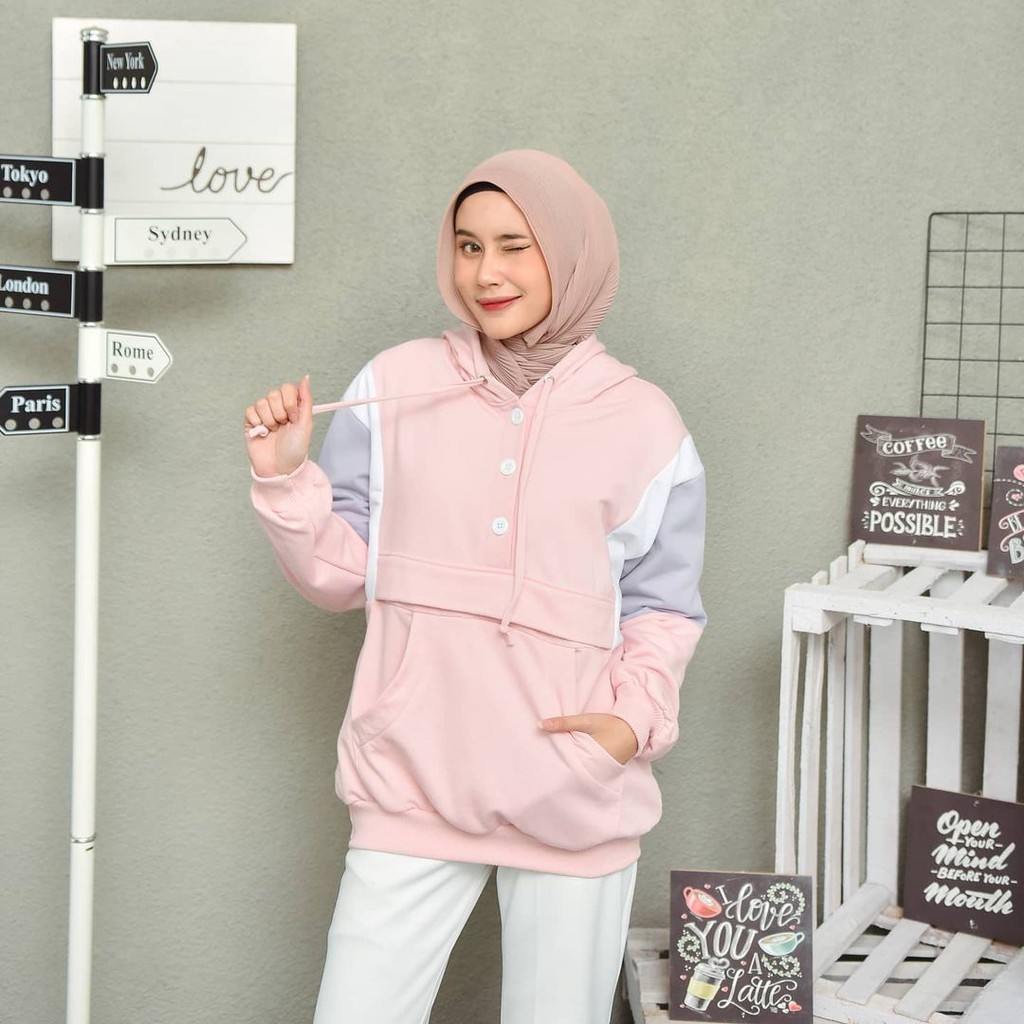 Hoodie Cassa Pastel Jaket Wanita Bahan Fleece