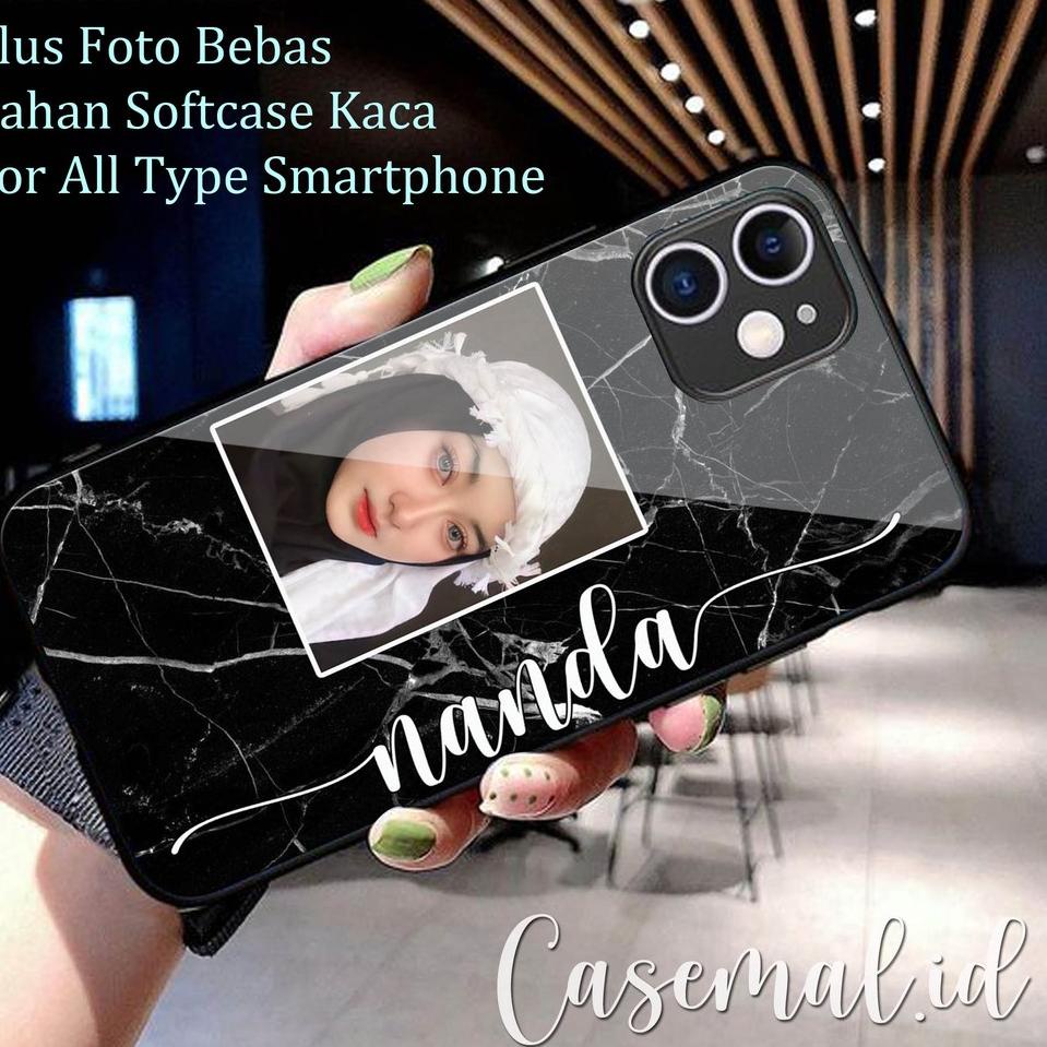 Sudah READY.. (Custom Nama Plus Foto Bebas) Bahan SoftCase Glass Kaca For Oppo Vivo Realme Xiaomi In