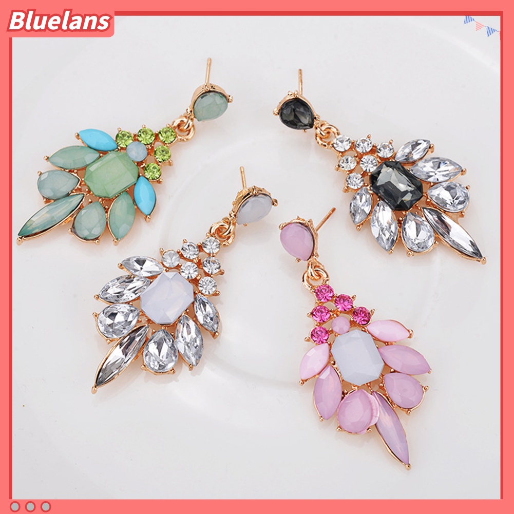 Bluelans Exquisite Women Rhinestone Inlaid Geometric Flower Stud Earrings Party Jewelry