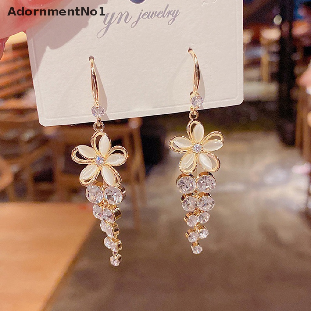 (AdornmentNo1) 1 Pasang Anting Tusuk Gantung Bahan Akrilik Desain Bunga + Opal + Berlian Imitasi Gaya Elegan Untuk Wanita