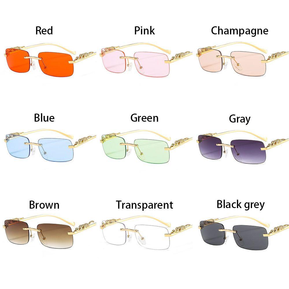 R-flower Rimless Rectangle Sunglasses Retro UV400 Kacamata Cheetah Dekorasi