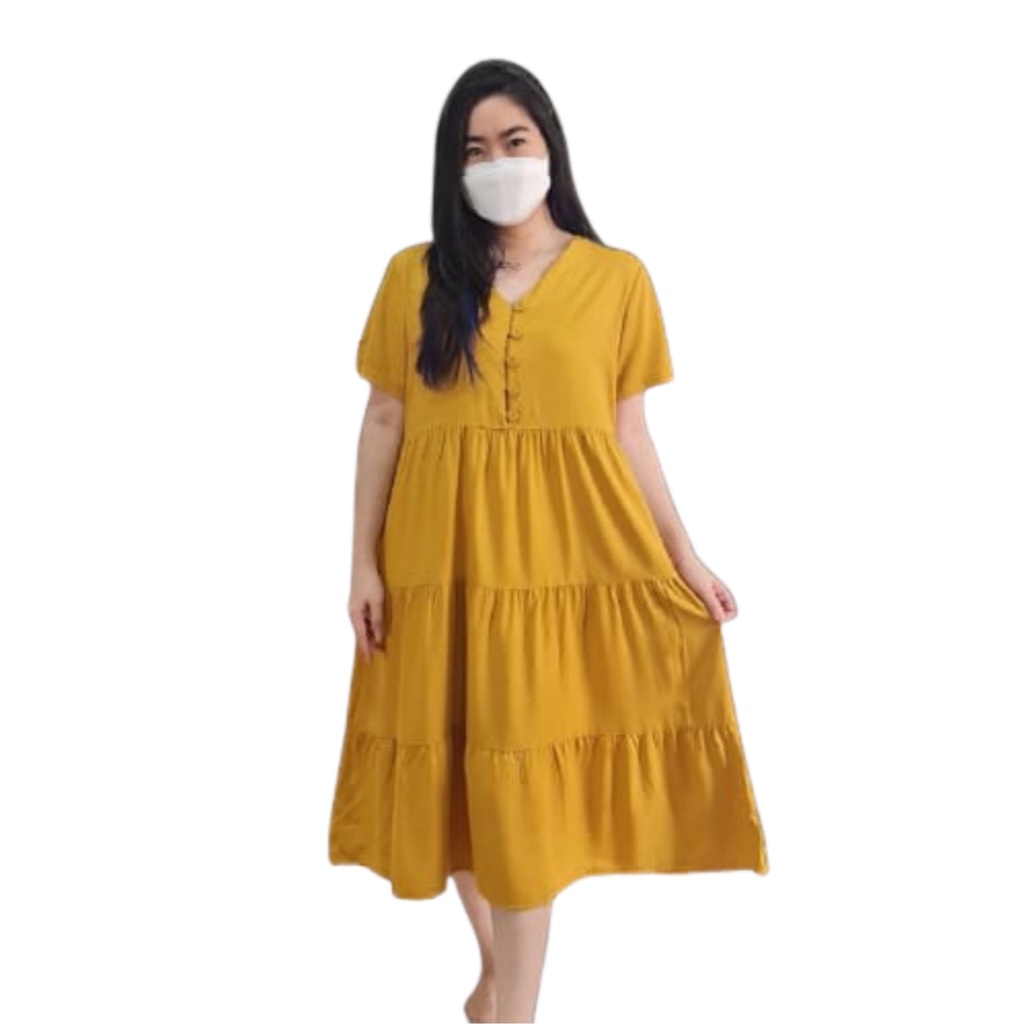 JUNE DRESS MAXI JUMBO REMPEL SUSUN BUMIL BUSUI FRIENDLY 3XL LD 120 POLOS Dress jumbo ld 120 baju ham
