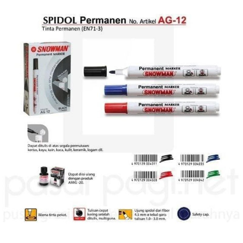 

Spidol SNOWMAN Permanen AG-12 / Whiteboard ABG-12