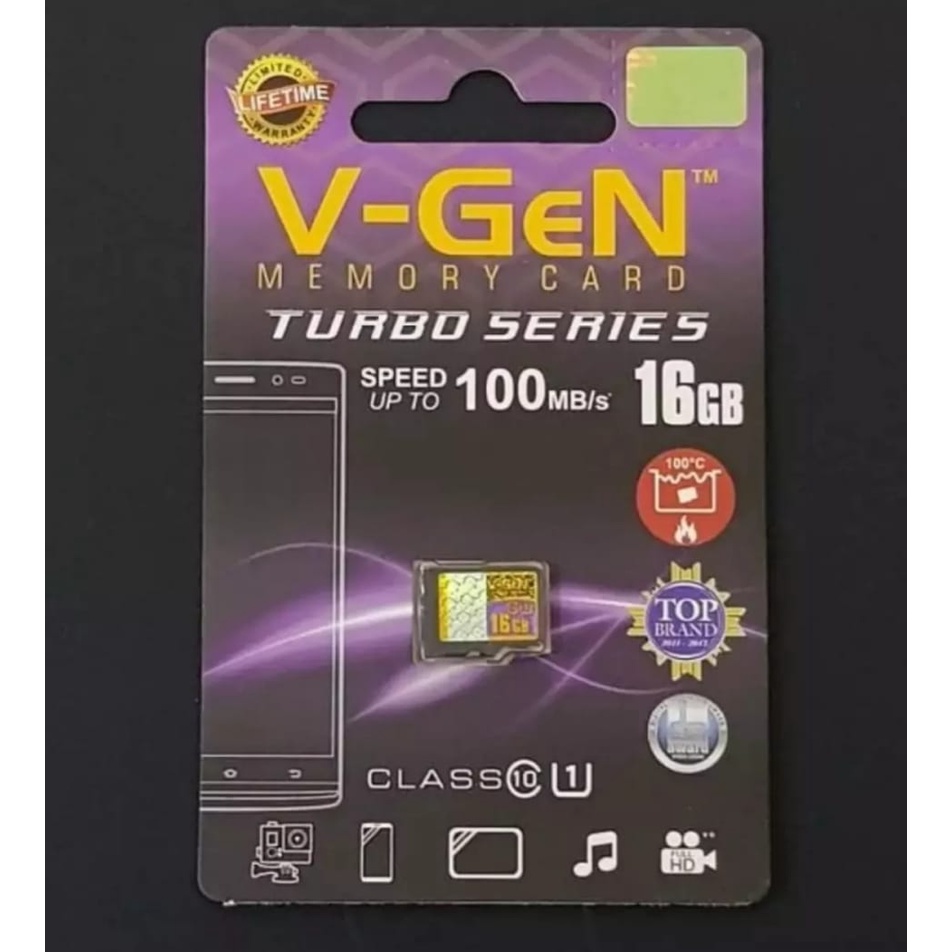 Memory Card / Micro SD V-GEN Turbo Series 16GB Class 10 100MB/s Micro SD V-GEN Memory Card HP 16GB V-GEN-ORIGINAL