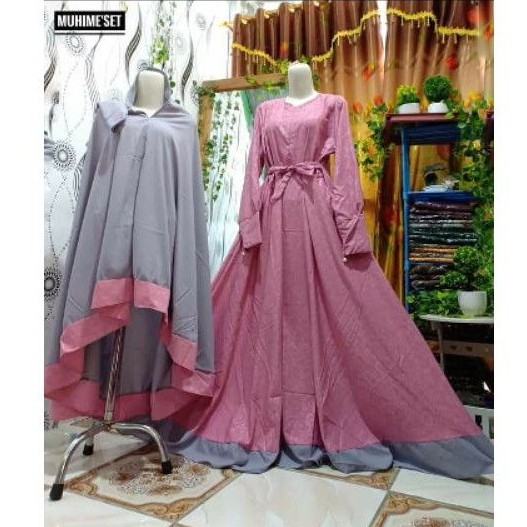 Set Setelan Gamis Wanita Muslimah Khadijah Muhime Syari Wolfis Embos Premium free cadar tali