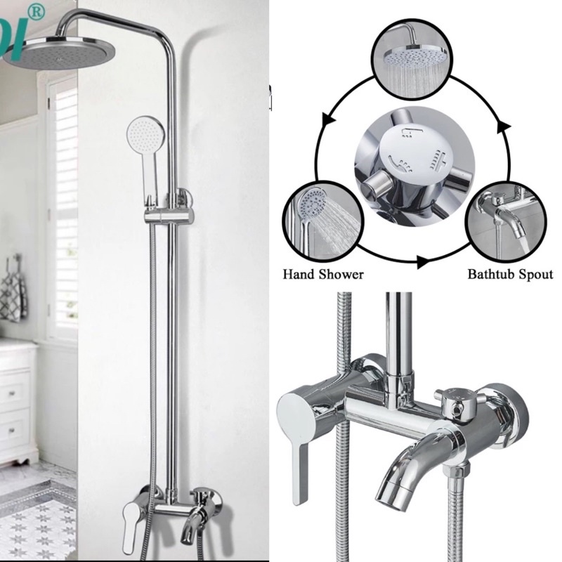 HS330 Shower Tiang Column Set Mandi Kran Panas Dingin Mixer Chrome