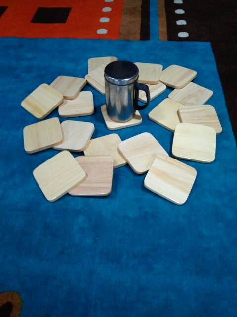 Tatakan Gelas kotak / Alas Gelas Bahan Kayu Pinus / Coaster Set Kotak Pinus