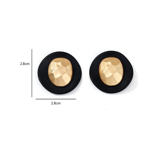 LRC Anting Tusuk Fashion Golden Geometric Round Irregular Embossed Alloy Stud Earrings D94451