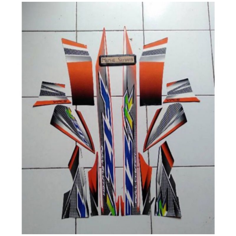 stiker striping & lis body motor fiz r fiz r 2004 2005 oren orange & putih biru standart
