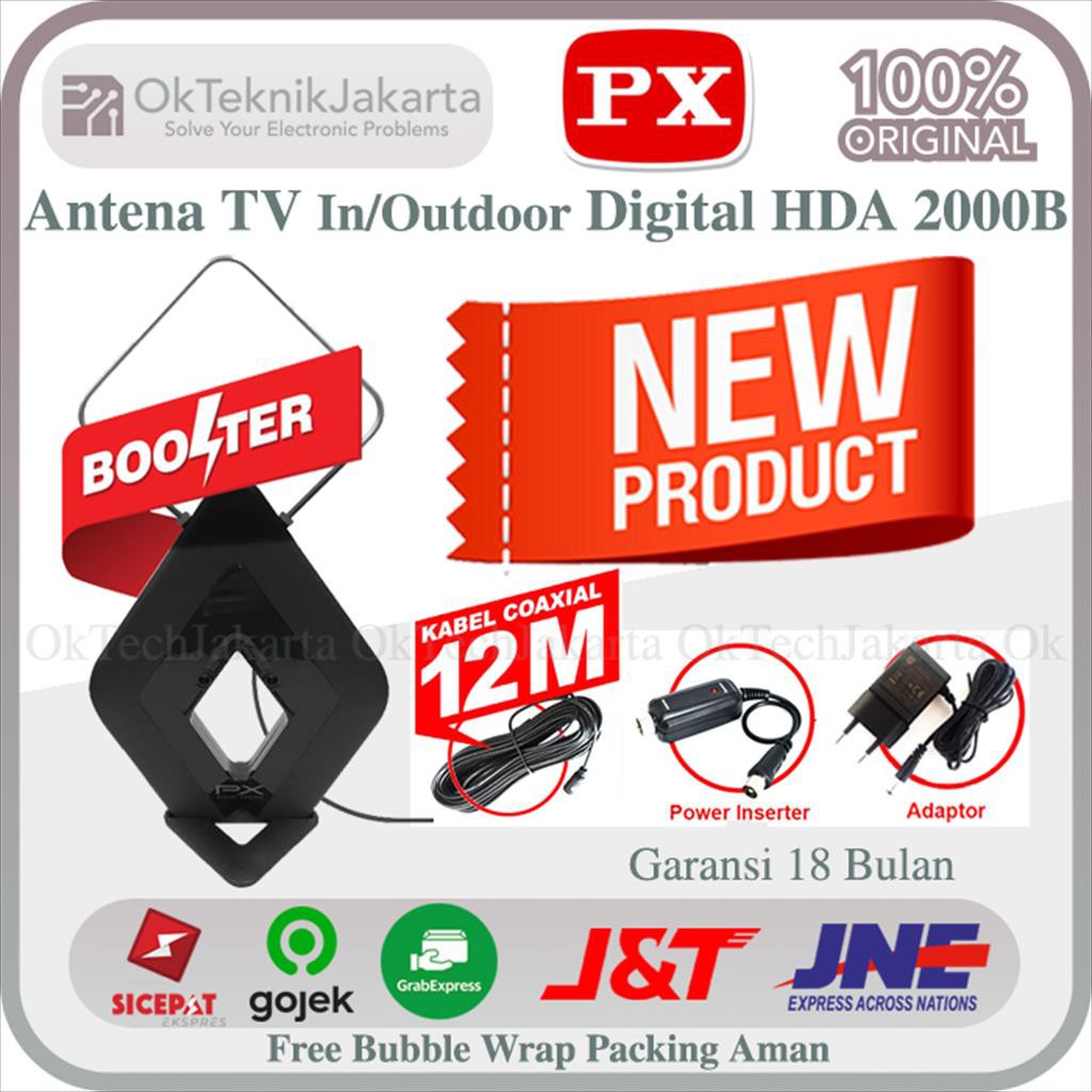 Antena TV Digital Analog DVB-T2 4k High Gain 25-Db PX HDA-2000B Hitam