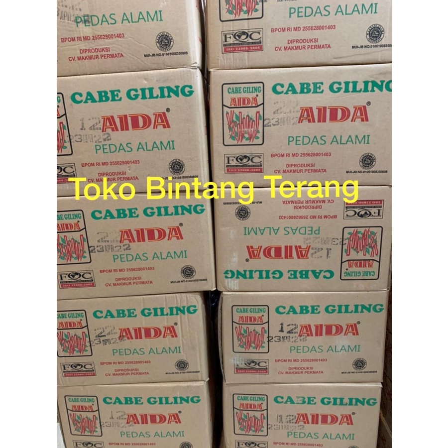 

Bubuk Cabai Cabe Aida 250 gr 1 Dus Karton isi 36 pcs x 250gr / Cabe Giling Halus Pedas AIDA per 1 Dus dusan Karton kartonan 250 gram x 36 bks