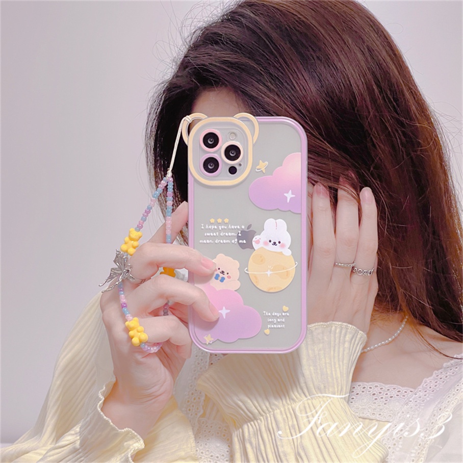 Compatible For iPhone 14 13 12 11 Pro Max X XR Xs Max 8 7 6 6s Plus SE 2020 Soft Case Pelindung Desain Planet Kelinci Fantasi Untuk