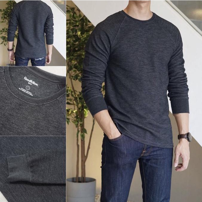 Goodfellow Crewneck Textured Sweatshirt Dark Grey Original Kaos Waffle - L