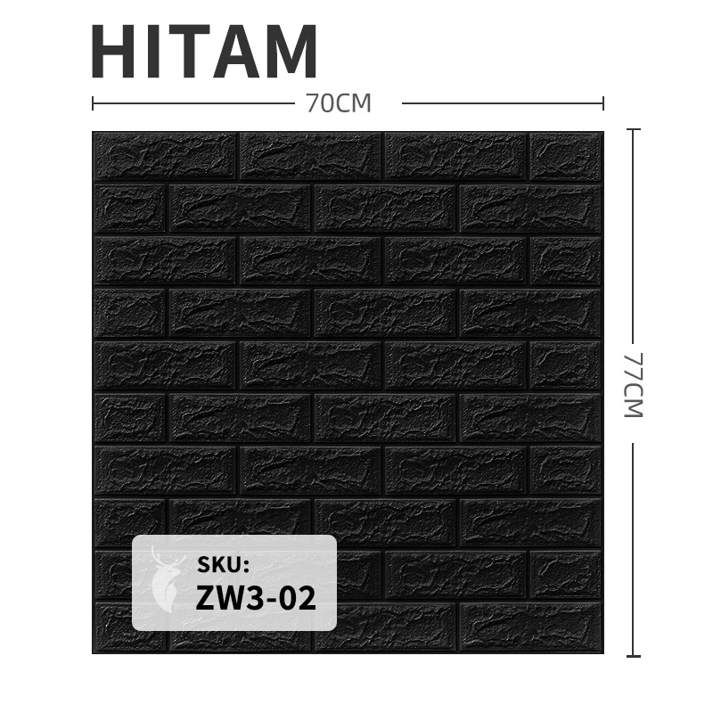 Wallpaper Dinding Foam 3D Motif Batu Bata Walpaper Stiker Dinding Dekorasi Kamar Murah 3dWalpaper 70 x 77 cm High Quality Guarantee-Z302 PROMO HITAM 3MM