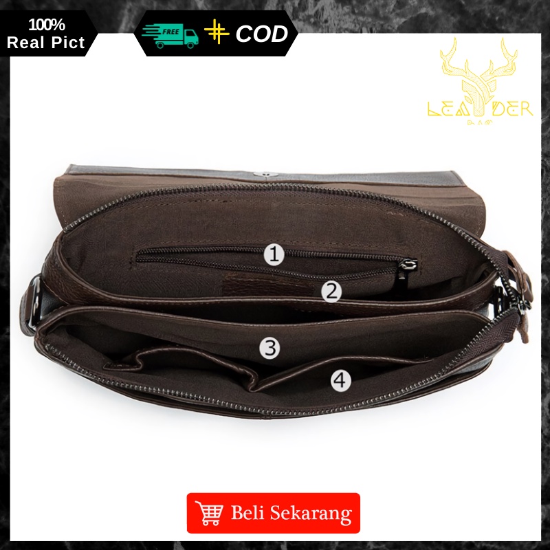 Tas Selempang Kulit Pria Kerja Original Model Terbaru Warna Hitam Dan Coklat Waterproof | Tas Slingbag Messenger Kulit Cowok Ori Distro Keren Anti Air TANGO B51