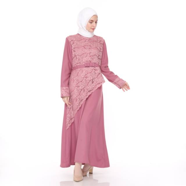 Gamis ZARA by Nailla dress gaun bridesmaid dusty pink pesta pernikahan brukat brokat m l xl murah