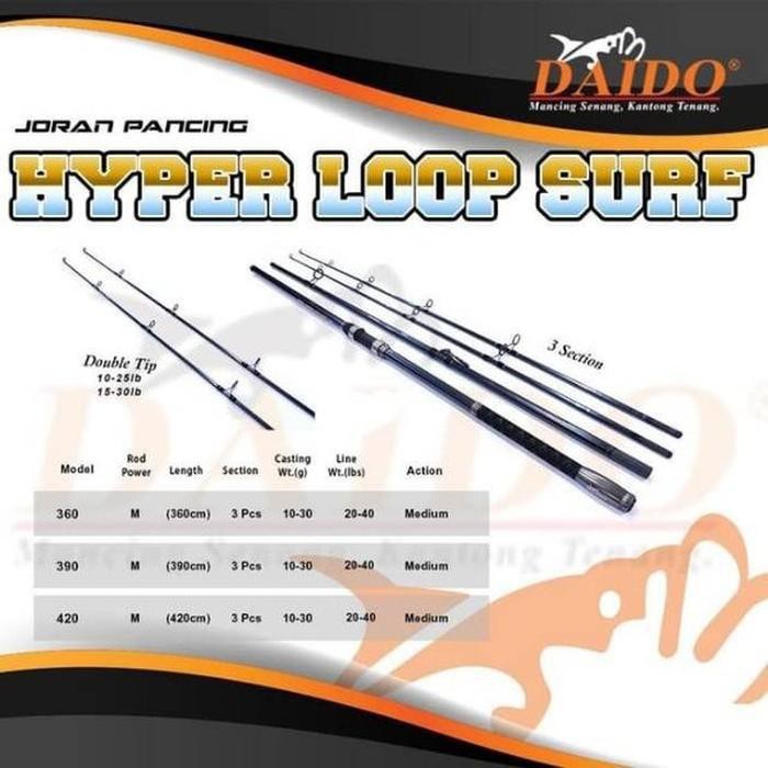 Joran Laut Sambung 3 Daido Hyper Loop 360 390 420 Carbon Bonus Ujung