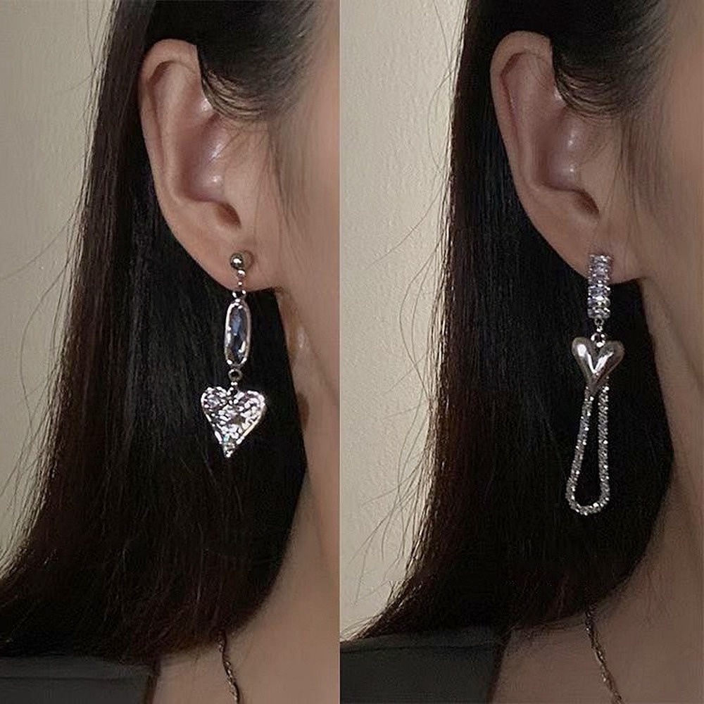 Anting Kristal Zircon Bentuk Hati Asimetris Untuk Wanita