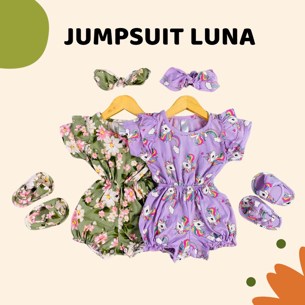 Plazababyku MX JUMPSUIT LUNA SANDALS setelan bayi motif bunga yang lucu free headband + sandal PART2