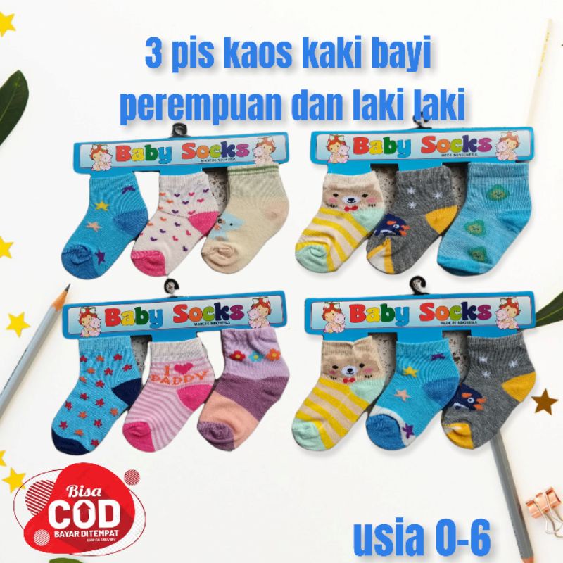 3 pis kaos kaki bayi usia 0-6 bln