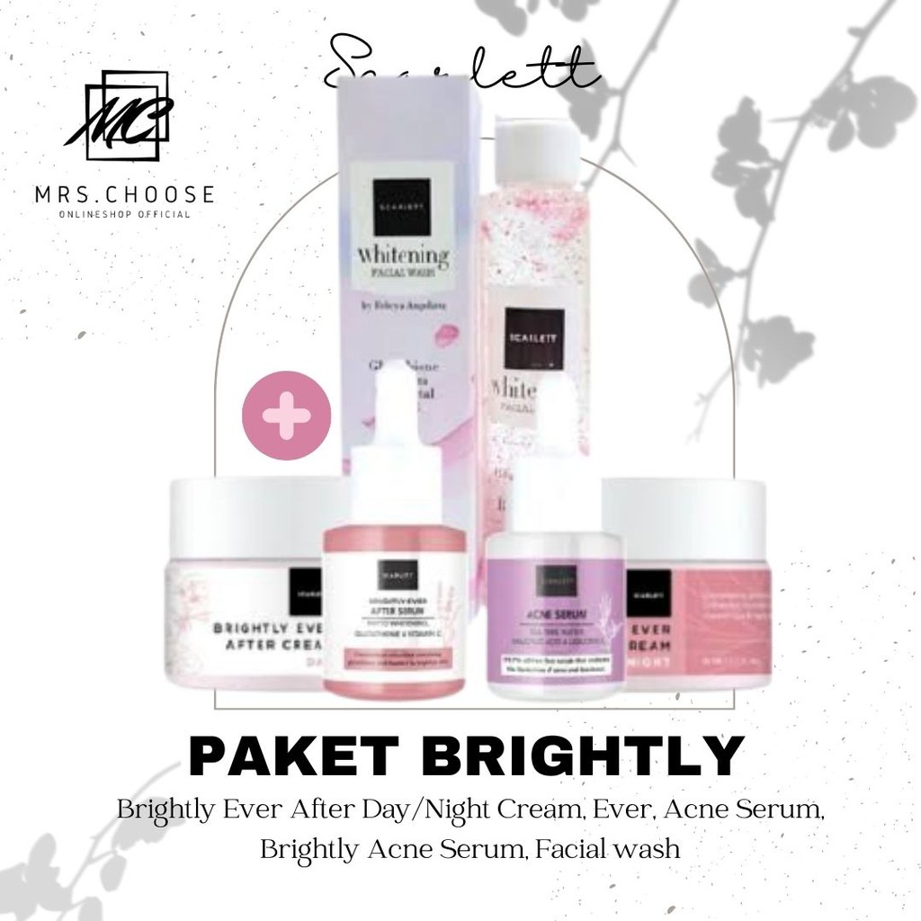(PAKET ISI 5) SCARLETT WHITENING FACIAL CARE SERIES - GLOW + BRIGHTLY - paket bodycare skincare pera