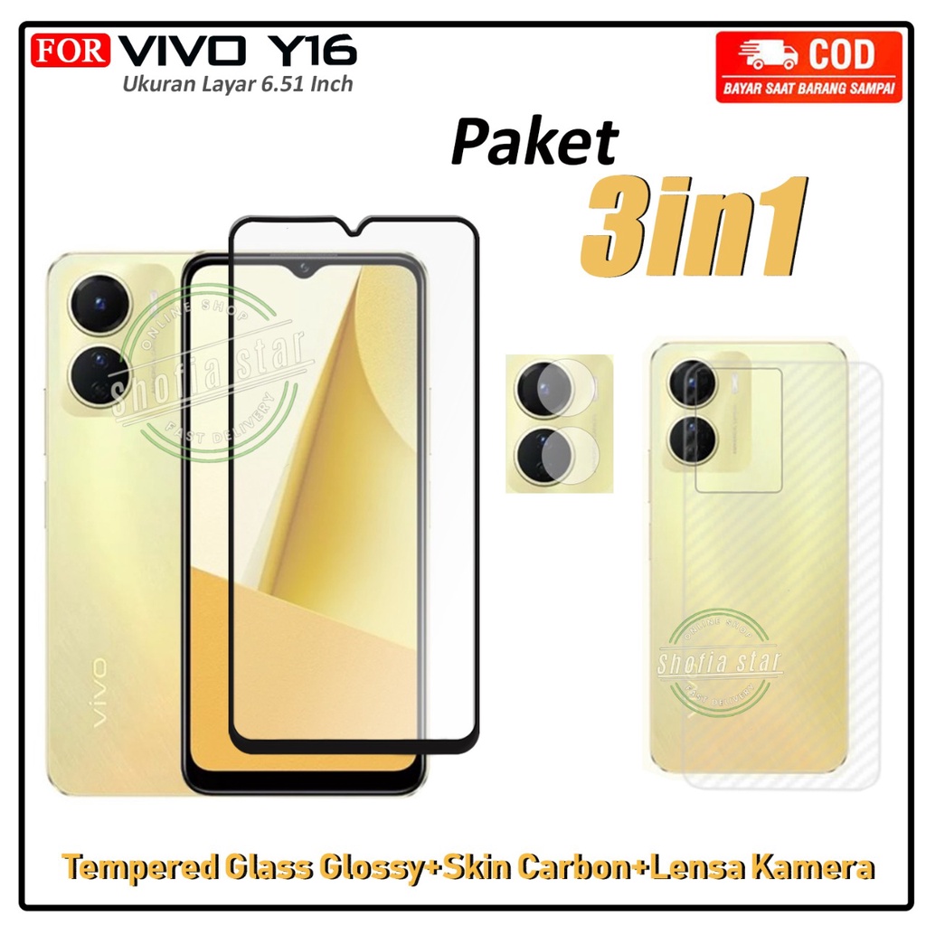 Promo 3in1 Tempered Glass bening Vivo Y16 Y35 Y36 Y91 Y93 Y95 Y91c Y1s Anti Gores Kaca Full Cover