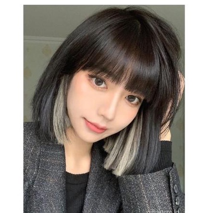 Wig Jepit rambut palsu lurus untuk harian pesta Hariclip highlight wig / hair clip on extention ombre warna warni abu putih