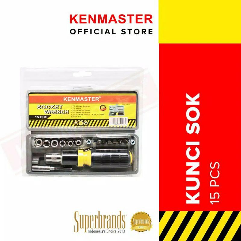 KUNCI SOK 15 PCS KENMASTER - MATA OBENG SOCK SET 15 PCS SOCKET