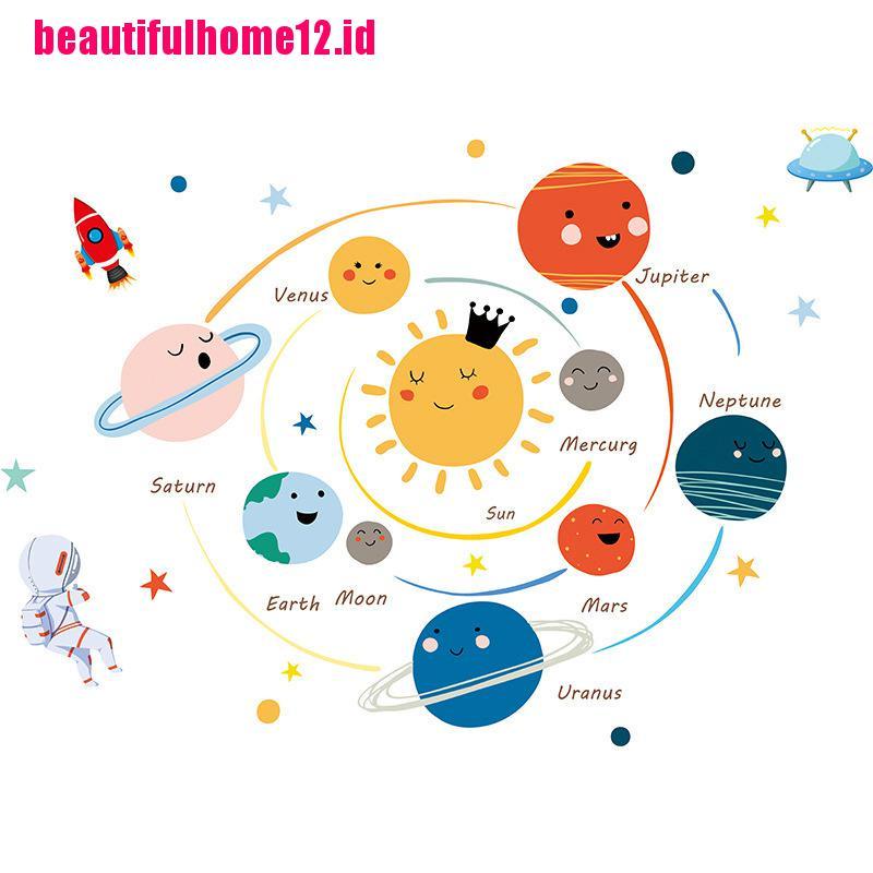 【beautifulhome12.id】Cartoon solar system planets wall sticker child kids room home mural removable