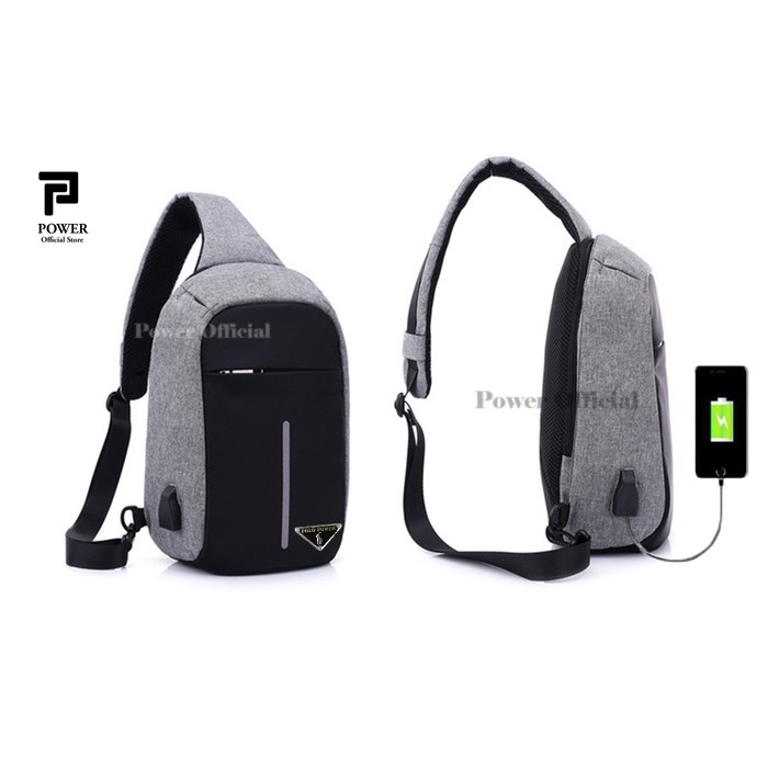 Polo Power Tas Selempang Pria Smart Crossbody Sling bag Import USB Portable Slempang Polo Original