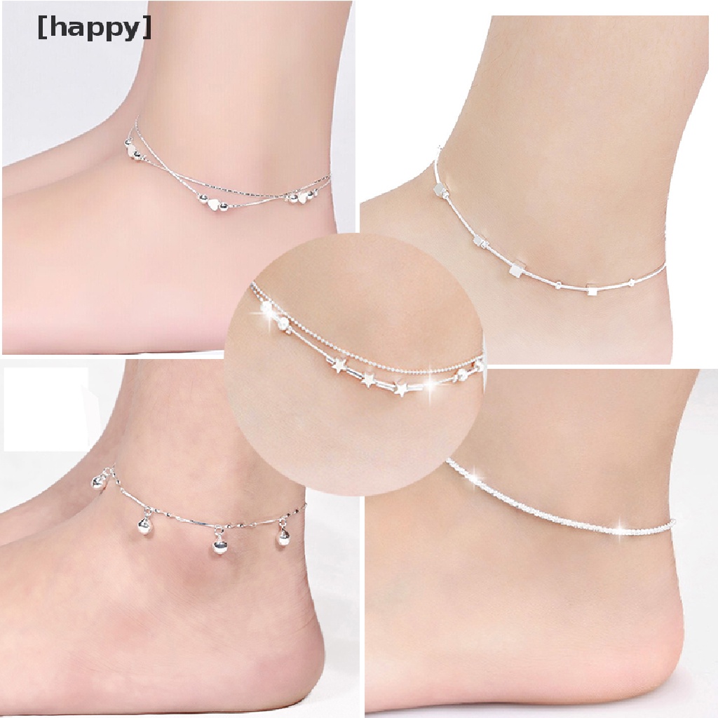 Gelang Kaki Rantai Bahan 925 Silver Plated Bentuk Hati Untuk Pantai