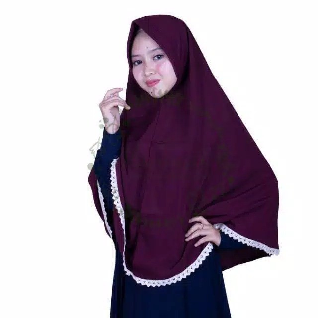 Hijab jilbab instan syari pet antem jumbo L LACE / hijab antem / khimar instan R.18