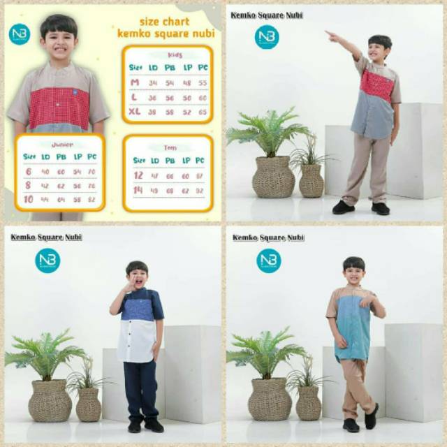 Setelan Koko Square Nubi Kids Size SML Bahan Katun Toyobo Lengan Pendek Warna Navy Merah Biru Siap K