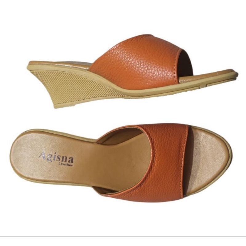 sandal kulit wanita wedges sandal sol karet 5cm model terbaru sukaregang garut