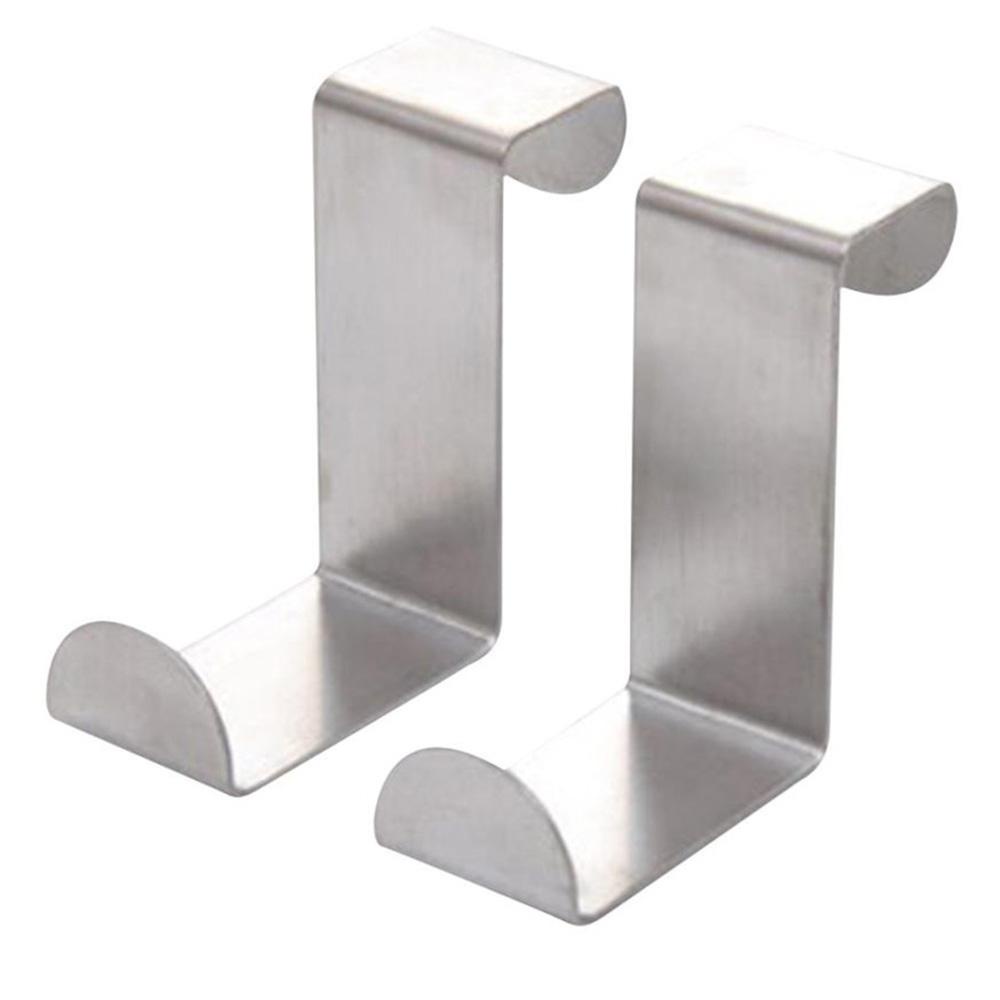 Top 2PCS Door Hook Silver Organizer Lemari Serut Stainless Steel