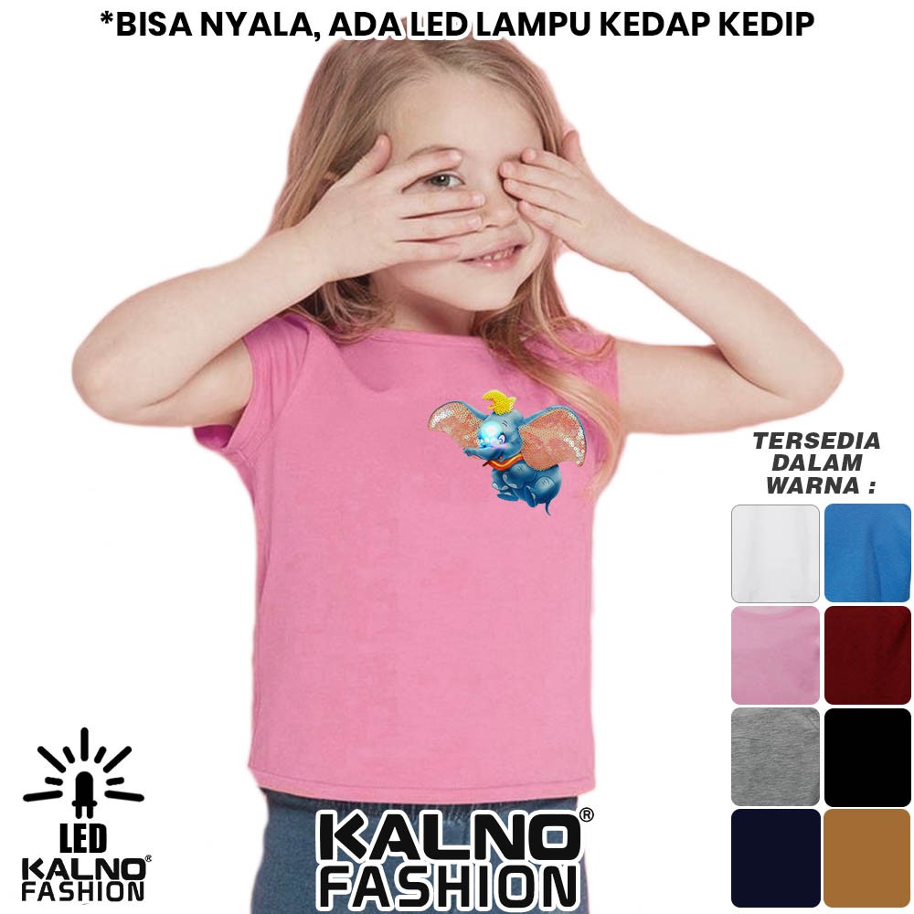 baju anak gambar gajah 1 LED umur 1 - 7 tahun, baju anak karakter bisa nyala