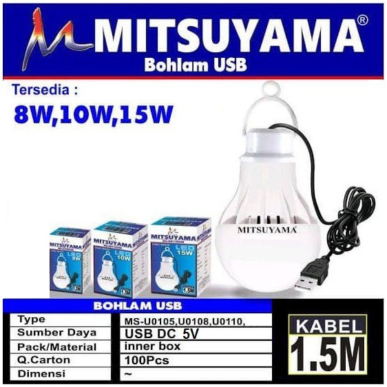 Lampu Bohlam USB LED 8 WATT Mitsuyama Penerangan Camping Outdoor Emergency