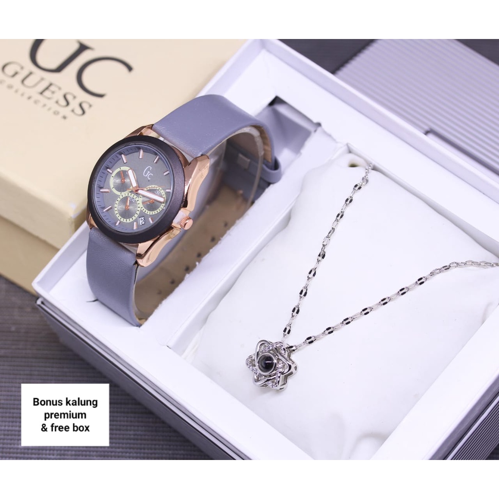 Grosiran Jam Tangan Wanita Guess Collection 3085EV Analog Strap Rubber Free Kalung Fashion dan Box Jam Tangan Exclusive (COD)