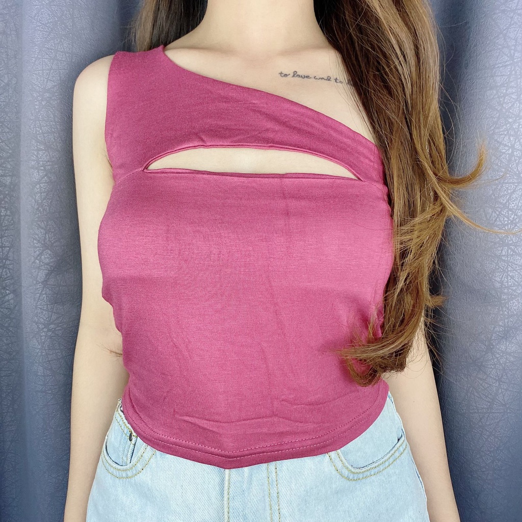 Vimel Collection - Tanktop one shoulder open chest / crop top / tanktop korea