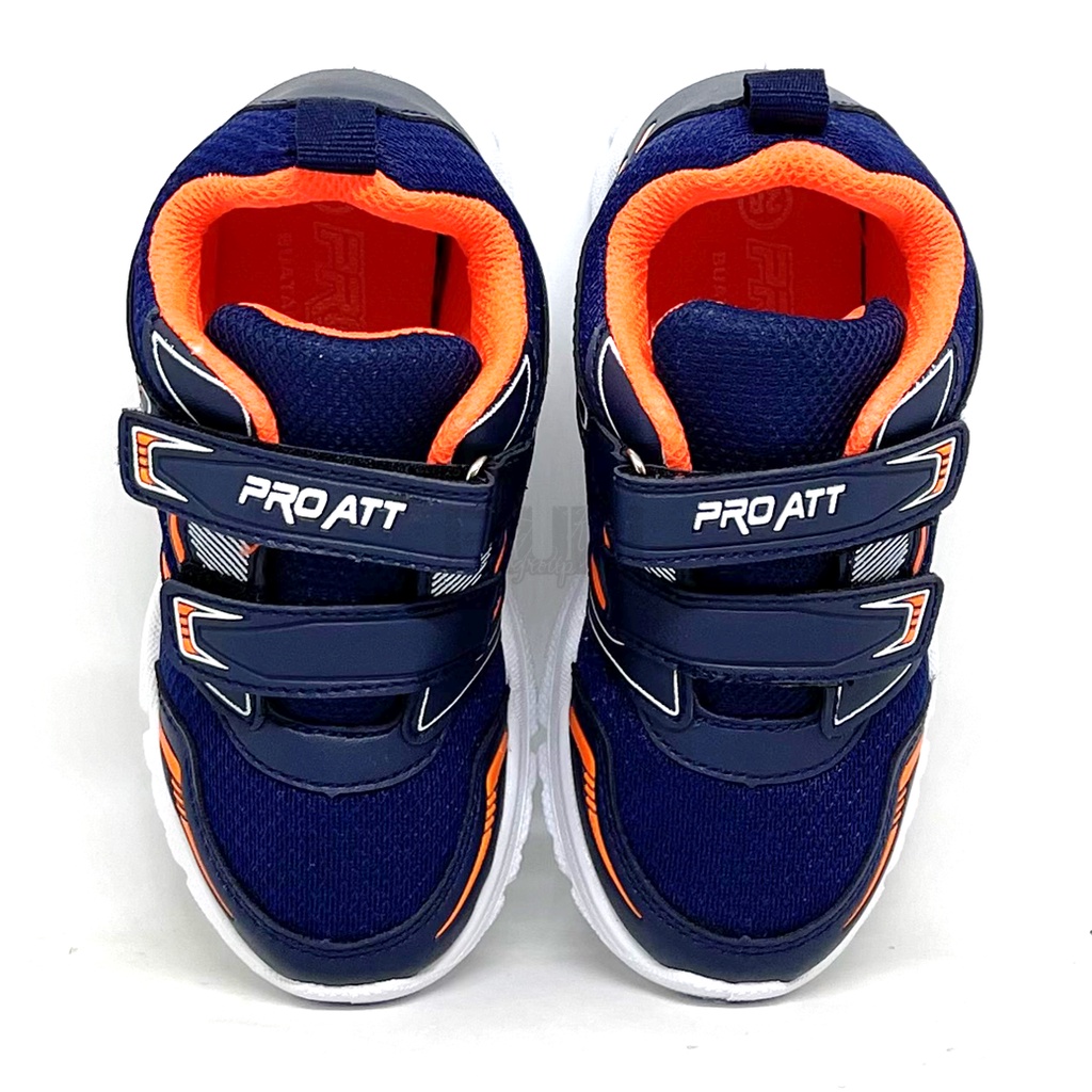 FIURI - Pro ATT Original - KIM PEREKAT 28-33 NAVY ORANYE - Sepatu Kets Anak Perempuan Laki-Laki -Sepatu Sneakers Anak - Sepatu Olahraga Sport Anak Balita Cewek Cowok Perekat - Sepatu Casual PEREKAT Anak Kecil - Sepatu Sekolah Hitam Anak PAUD TK SD Murah