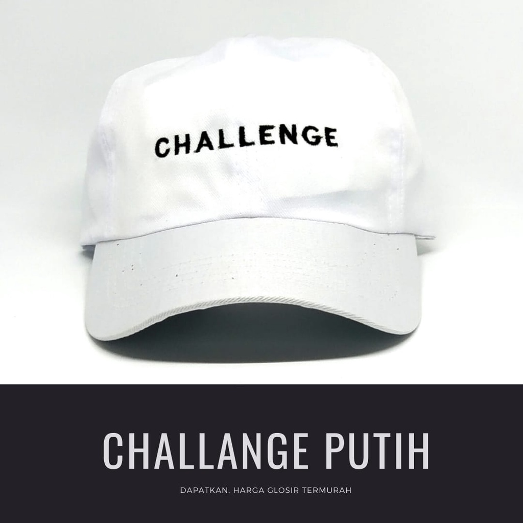 Termurah Topi baseball / garis tiga / challange / reclusive / kaktus / smile / pesawat kertas / yours / brotosaurus dino / daun kecil rasta / pohon kelapa  ring premium dan pertamax pria wanita kpop korea-Challange  putih