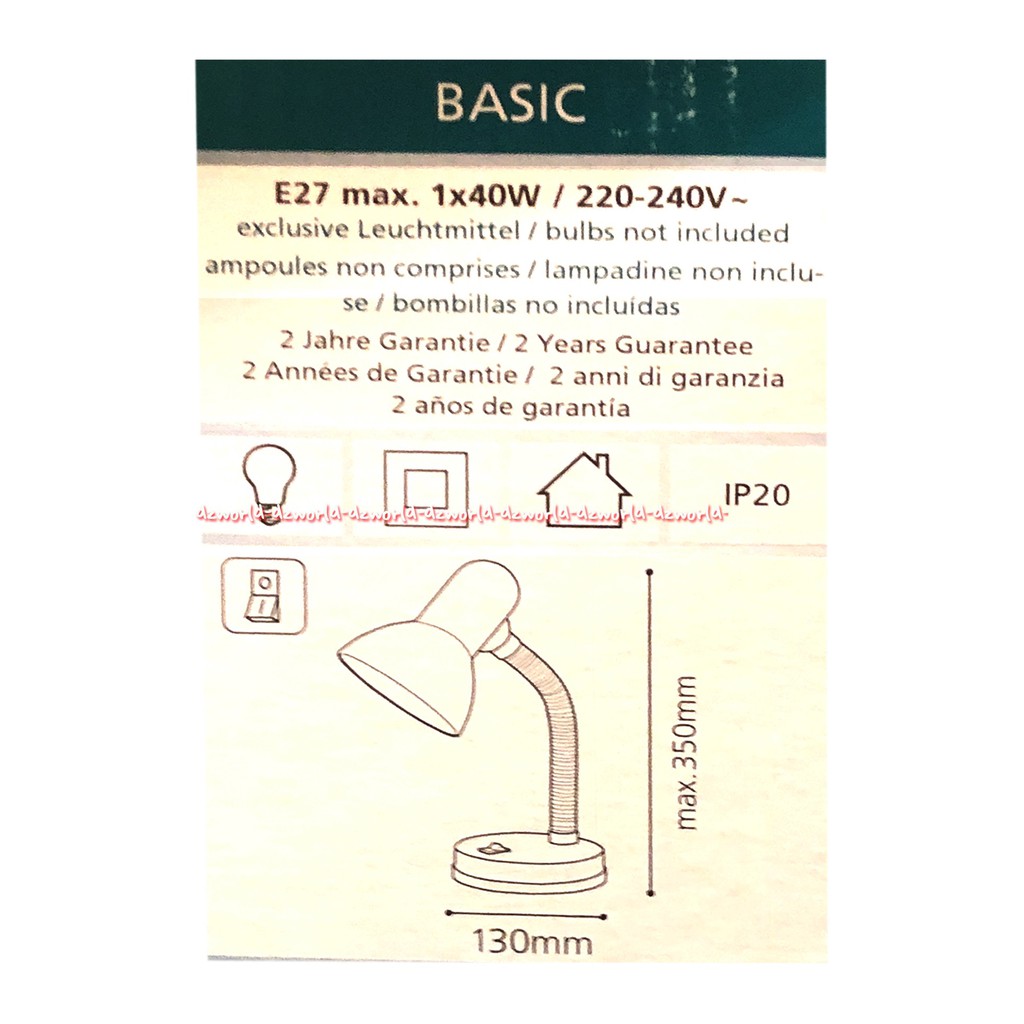 Eglo E27 Desk Lamp Lampu Belajar Kecil 40watt 35cm Putih